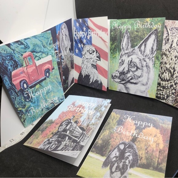 Hand Crafted Set of 9 Original Art Assorted Nature Birthday Cards - Picture 3 of 8